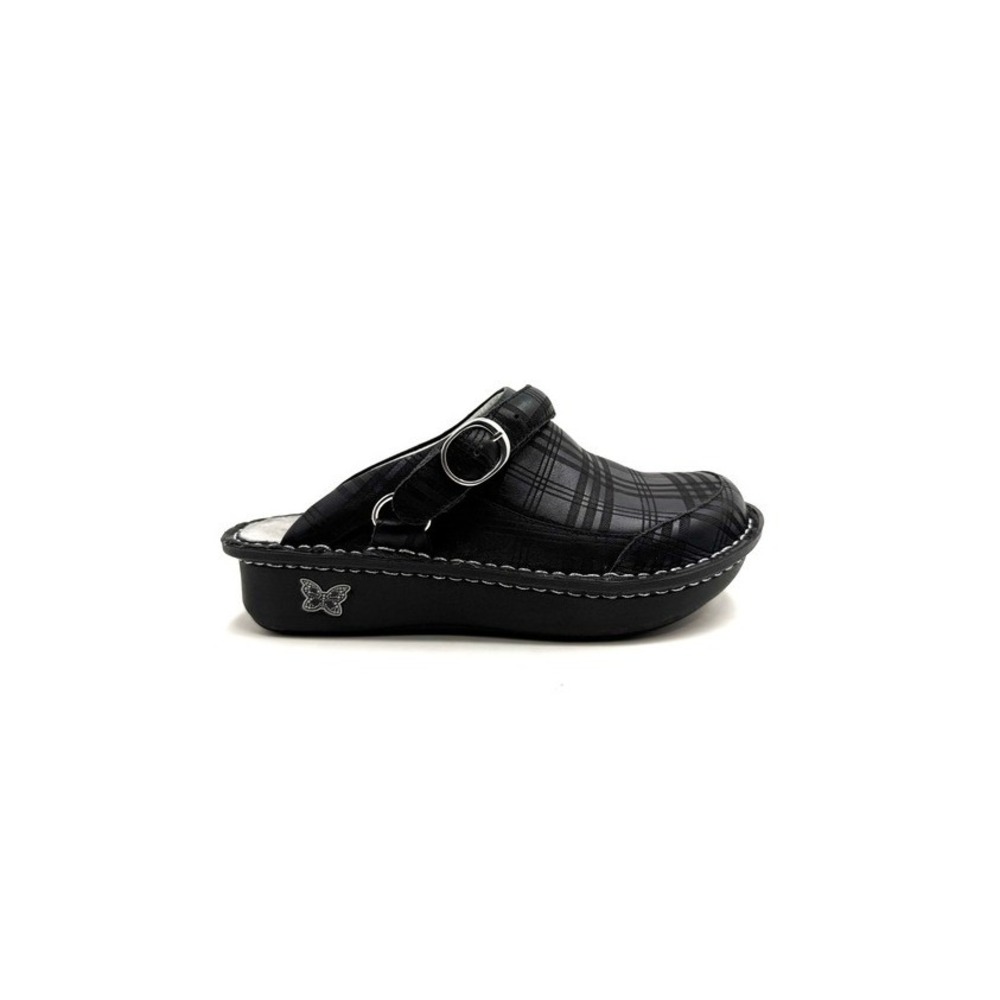 Alegria | Seville Black Plaid To Meet You Leather Clogs Mules‎ Size 37